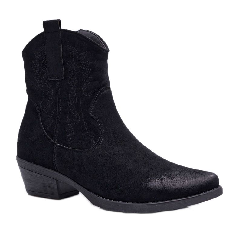 BUGO Cizme Cowboy Femei Suede Negre Ferders negru BUGO Cizme Cowboy Femei Suede Negre Ferders negru