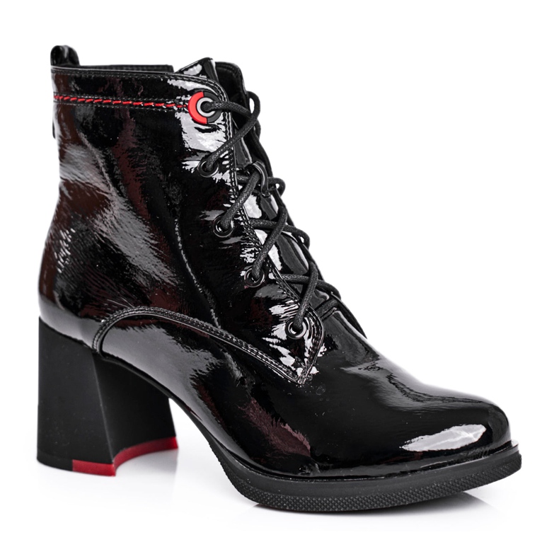 S.Barski Cizmele de damă pe toc lacuit negru Do It Better