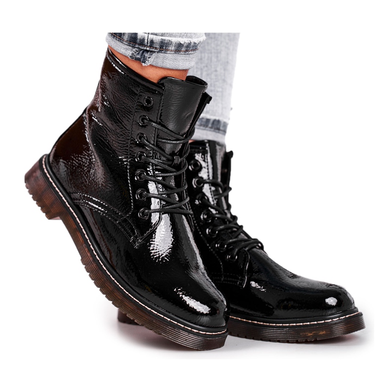 EVE Cizme pentru femei Cizme Trappers lăcuite Negru Marita