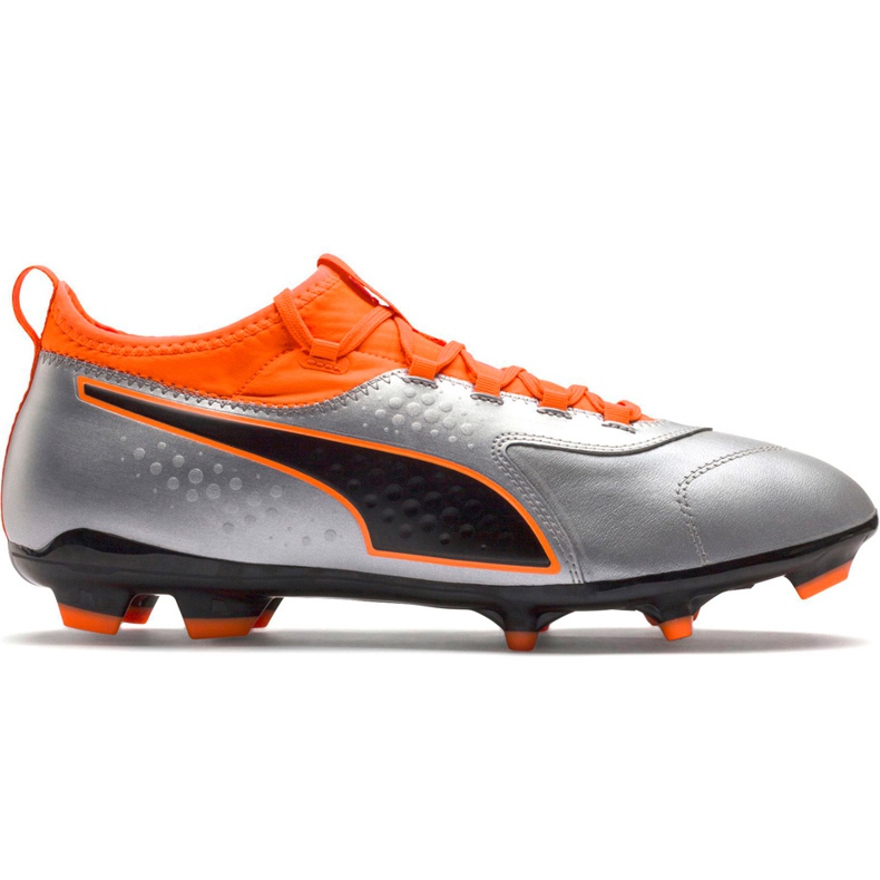 Pantofi de fotbal Puma One 3 Lth Fg gri-portocaliu 104743 01 multicolor