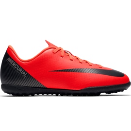 Pantof de fotbal Nike Mercurial Vapor X 12 Club Gs CR7 Tf Jr AJ3106 600 multicolor roșu
