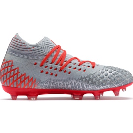 Cizme de fotbal Puma Future 4.1 Netfit Fg Ag Jr-roșu-argintiu 105692 01 gri