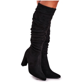 SEA Cizme de damă pe toc piele de căprioară neagră negru