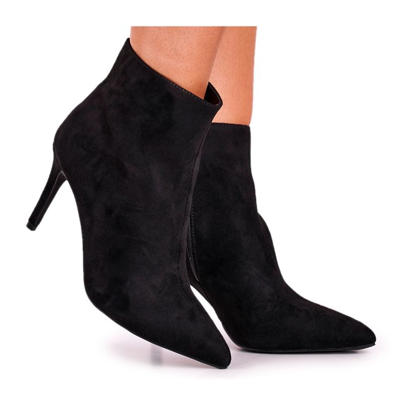 FB1 Cizme de damă pe toc înalt Piele de căprioară negru Beneco