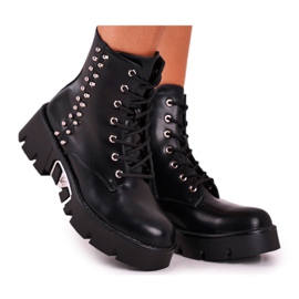FG2 Cizme pentru femei cu nituri pe platforma hard rock negru Grunge