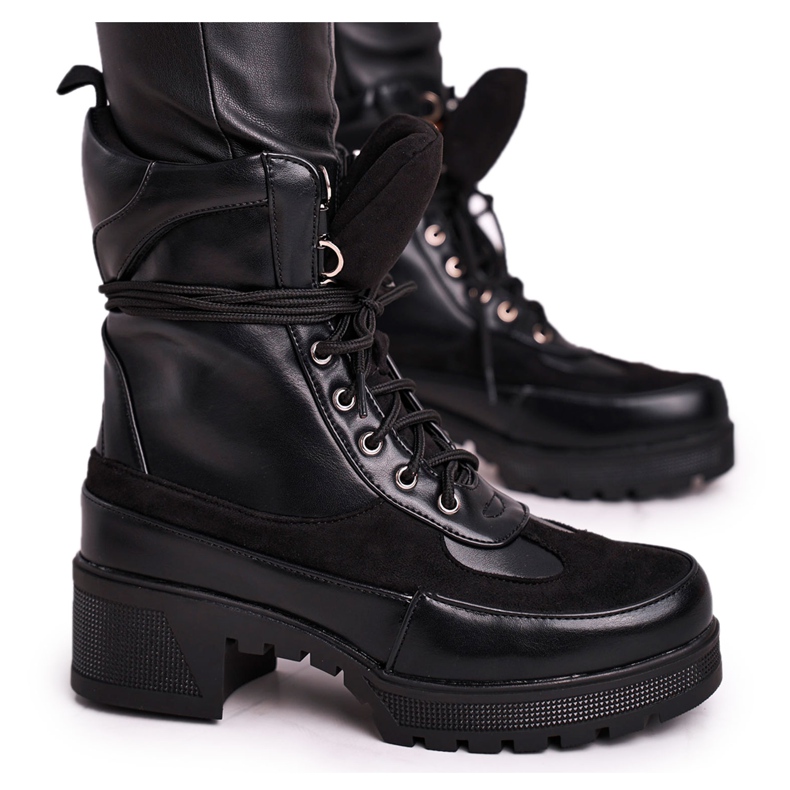 FS1 Cizme înalte cu dantelă pentru femei Black Ridley negru