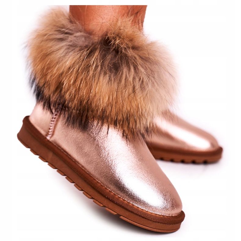 HAN Cizme de zăpadă din piele pentru femei cu blană Champagne Snow Fox roz
