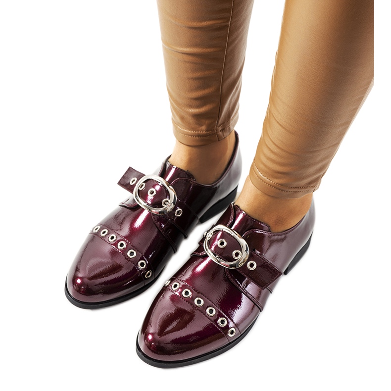 Pantofi lăcuți bordeaux cu cataramă C18-6263-2 roșu multicolor Pantofi lăcuți bordeaux cu cataramă C18-6263-2 roșu multicolor