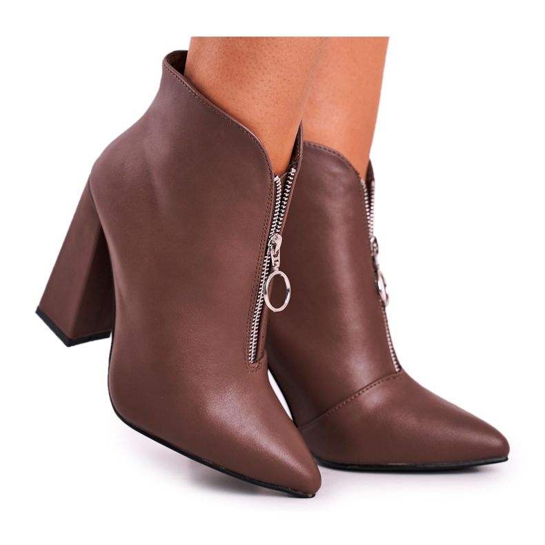 FG1 Cizme de damă pentru femei cu fermoar în călcâi pe partea din față Khaki Save Me multicolor