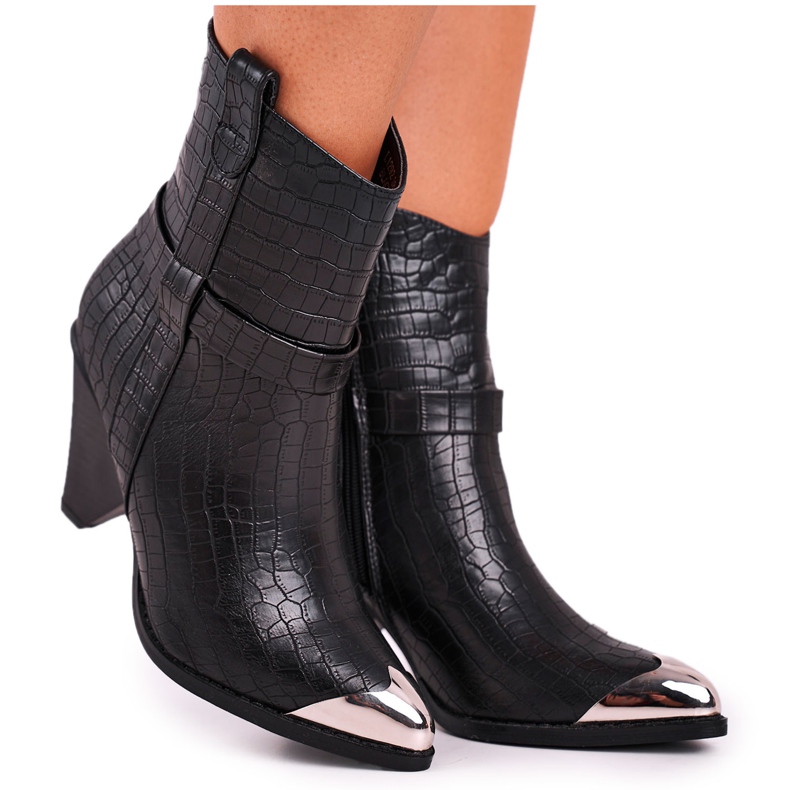 FG1 Cizme de damă cu toc de oțel cu imprimeu negru etern FG1 Cizme de damă cu toc de oțel cu imprimeu negru etern