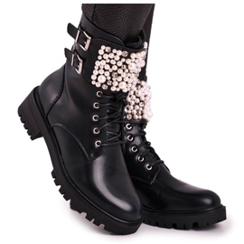 Marquiiz Cizme de damă pe toc plat Bemmer negru militar