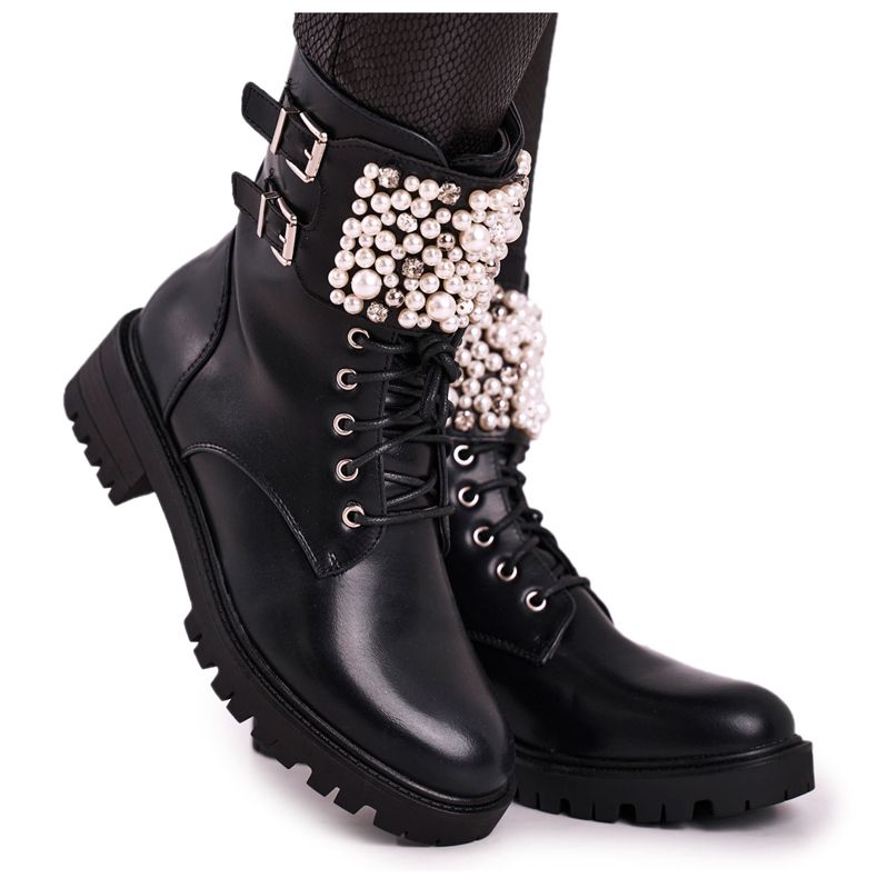 Marquiiz Cizme de damă pe toc plat Bemmer negru militar