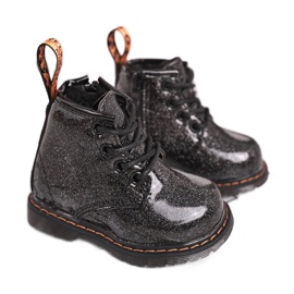 FRROCK Cizme pentru copii Cald cu fermoar Lacuit negru sclipici Mistor