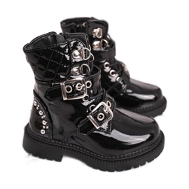 FRROCK Cizme pentru copii încălzite cu blană, caramel negru lăcuit