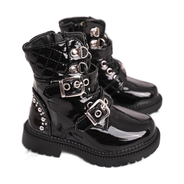 FRROCK Cizme pentru copii încălzite cu blană, caramel negru lăcuit