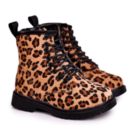 FRROCK Ghete pentru copii cu imprimeu leopard Dafne maro multicolor