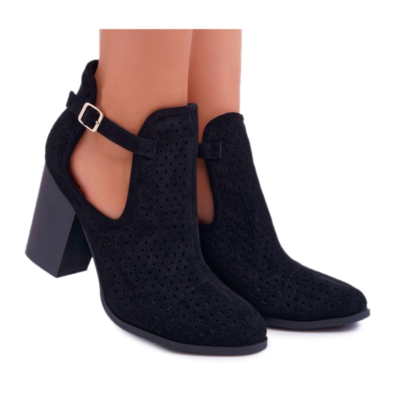 Bellucci Cizme de damă cu toc ajurat cu decupaje negru GoodDay