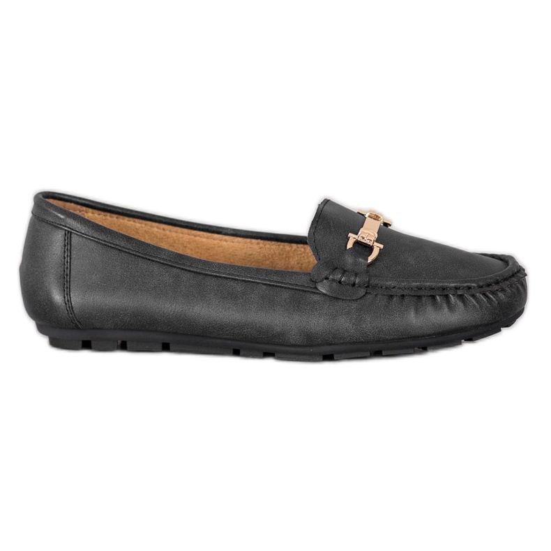 Clowse Mocasini negri cu ornament negru