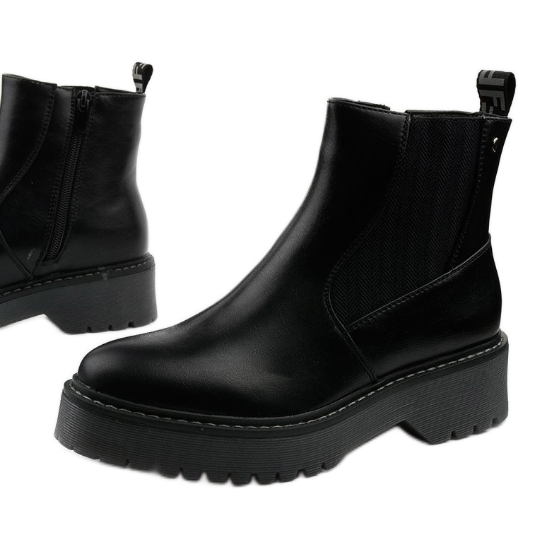 Cizme plate negre din piele ecologică Cavern negru Cizme plate negre din piele ecologică Cavern negru