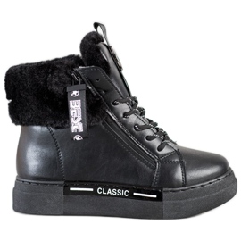 Weide Botine legate cu blană negru Weide Botine legate cu blană negru