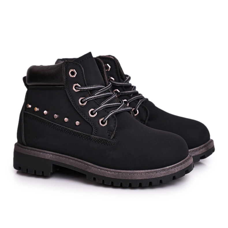 MSMG Cizme gonzo negre calde pentru copii, cu știfturi negru