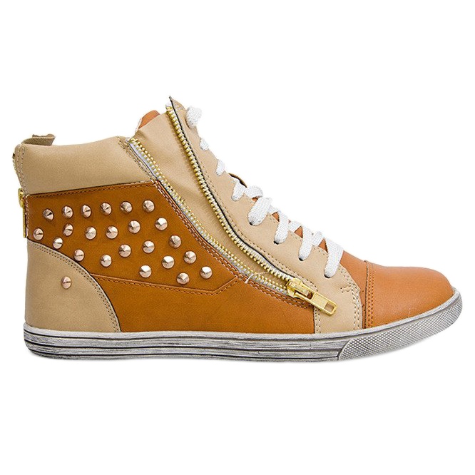 Adidași înalți cu știfturi Y299 Camel bej maro