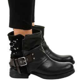 Cizme plate negre pentru femei, cu știfturi M207 negru