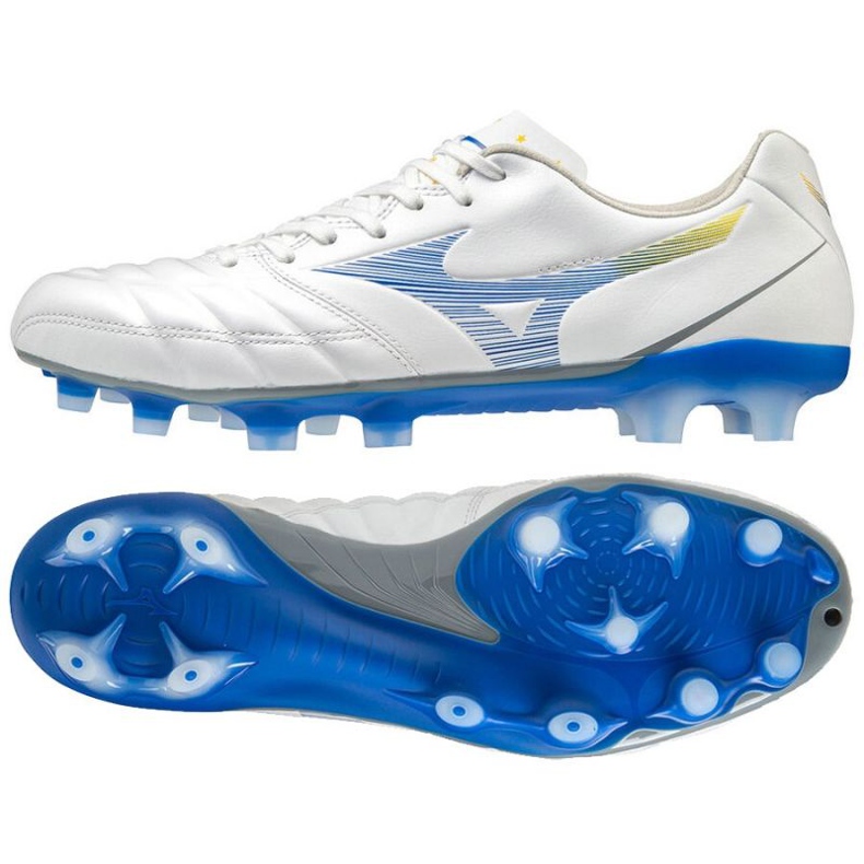 Ghete de fotbal Mizuno Rebula Cup Elite Fg M P1GA207225 alb, albastru, galben alb