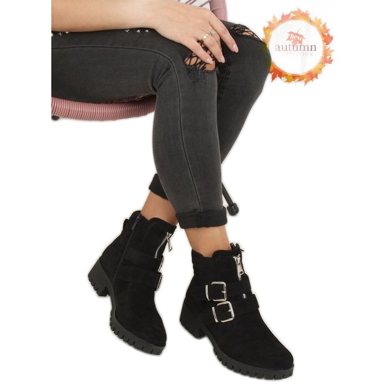 Cizme negre XJ-30 negre pe protector negru Cizme negre XJ-30 negre pe protector negru