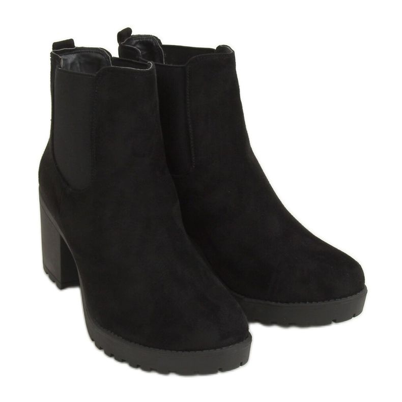 Cizme Chelsea negre cu toc larg B2880FE-KB Negru