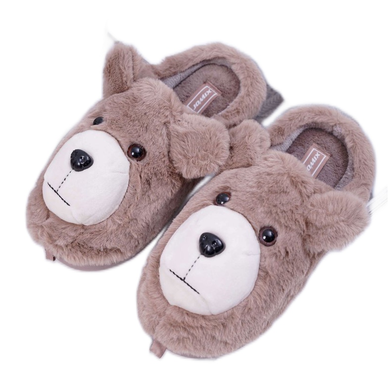 Papuci pentru femei cu blană Ursul brun bej