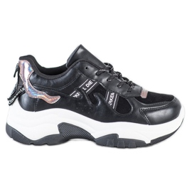 SHELOVET Adidași confortabili din piele ecologică negru SHELOVET Adidași confortabili din piele ecologică negru