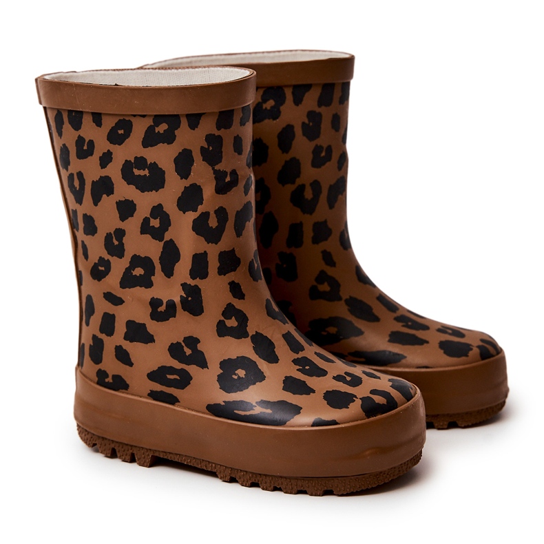 FRROCK Cizme de cauciuc maro pentru copii cu imprimare leopard Nanny