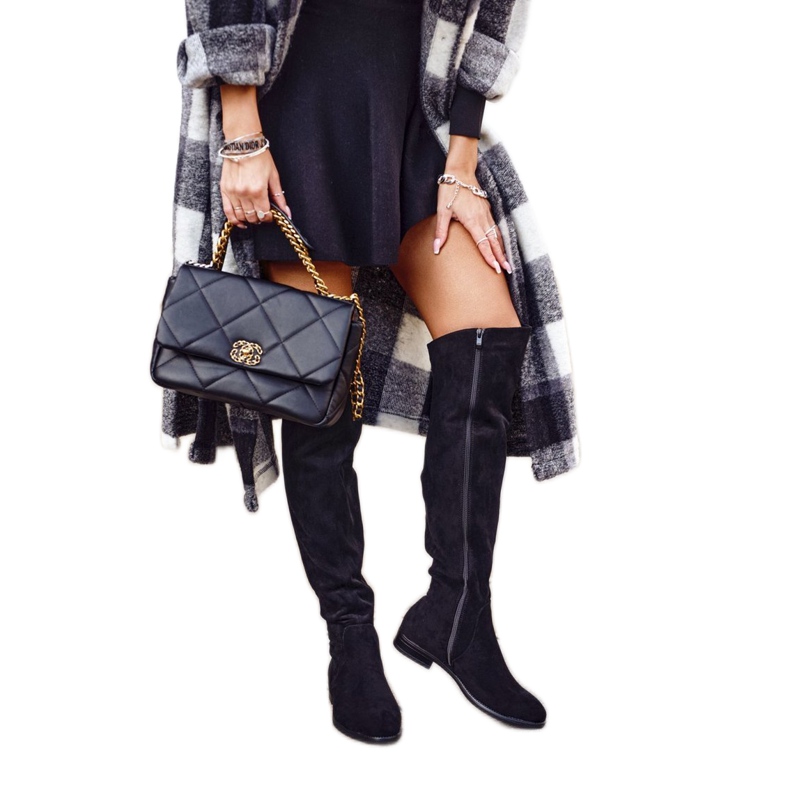 Cizme de damă Sergio Leone de piele de căprioară negru cald KZ292