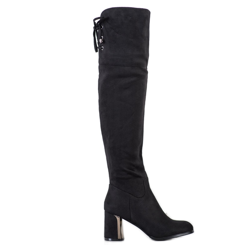 Gogo Cizme înalte la coapsă cu toc decorativ negru
