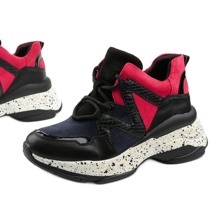 Adidași sport negri din piele ecologică-piele de căprioară Clavelina negru roșu albastru marin