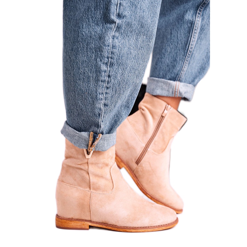 FG1 Cizme de damă piele întoarsă bej bej