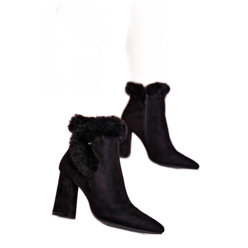 Cizme pe toc cu piele de piele neagră Sophie negru Cizme pe toc cu piele de piele neagră Sophie negru