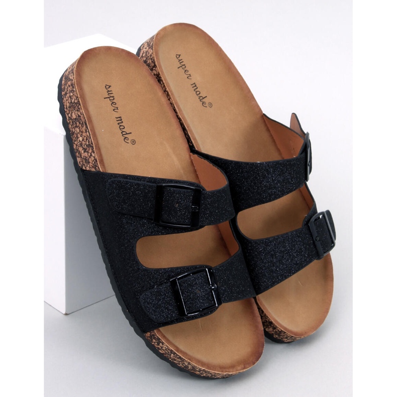 Papuci din plută cu sclipici negru Alexa 2