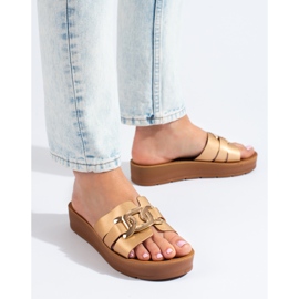 Papuci de damă aurii cu platformă Shelovet de aur 1