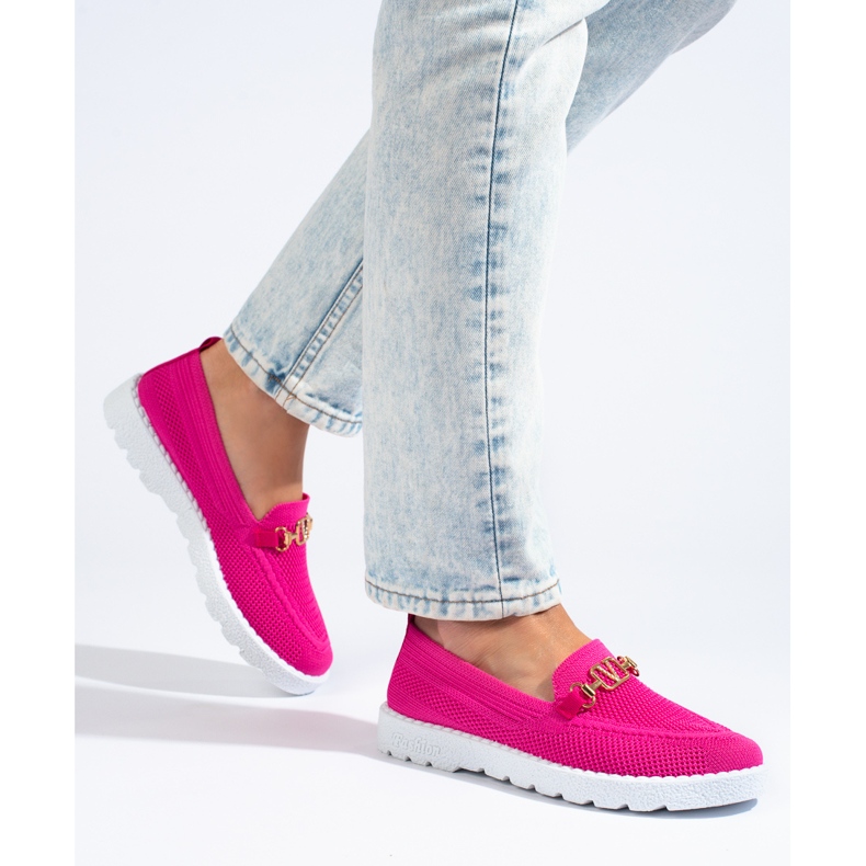 Mocasini textile dama Shelovet fucsia roz 1