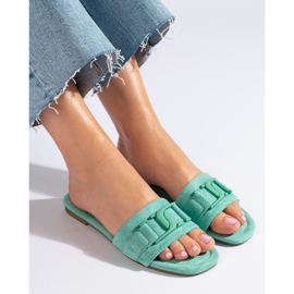 Papuci de damă, verzi, din piele de căprioară Shelovet verde 1