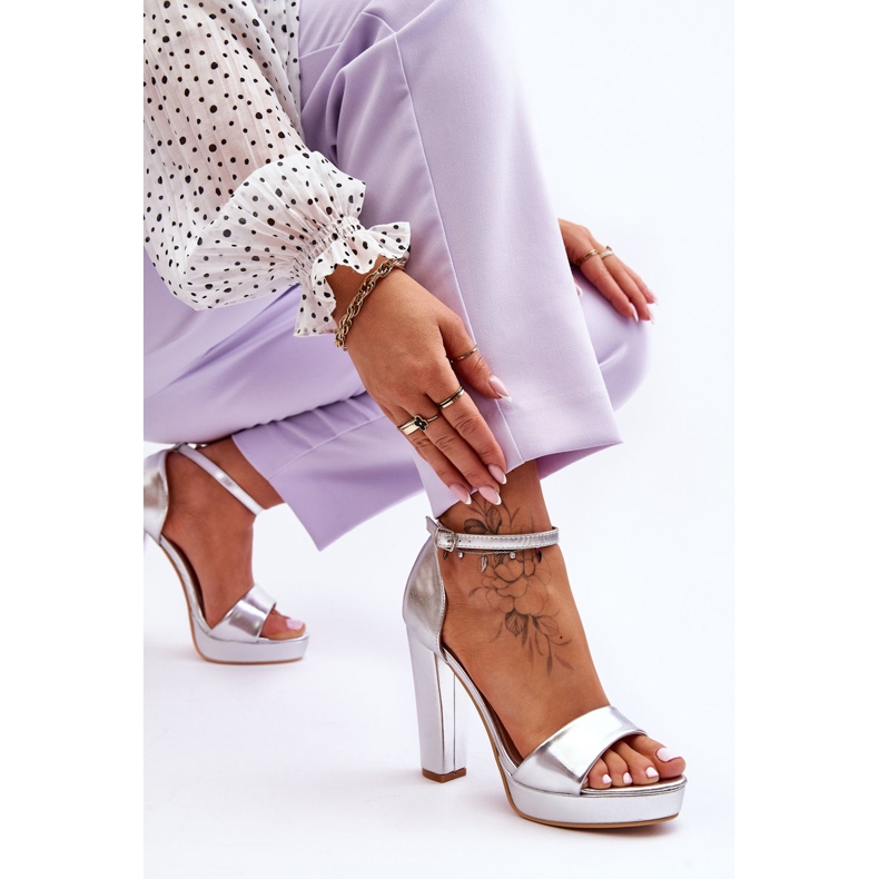 Sandale Mandy argintii cu toc inalt 1