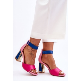 Sandale Elegante Toc Inalt Roz Si Albastru Sorel 1