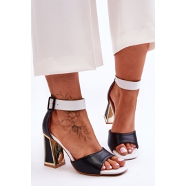 Sandale elegante cu toc inalt alb si negru 2