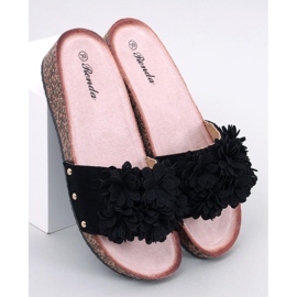 Sandale cu pană cu flori de la Galia Black negru 1
