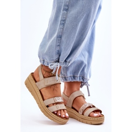 Vinceza Sandale Damă Piele Cu Velcro Bej Aspect Fresh 1