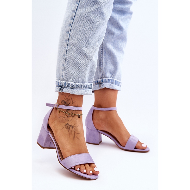 Sandale clasice cu toc mic Honeymoon violet din piele intoarsa 2