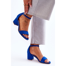 Sandale clasice din piele intoarsa cu toc mic albastru pentru luna de miere 1