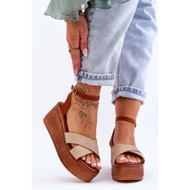 Sandale cu pană confortabile pentru damă, maro-bej Laurie 1